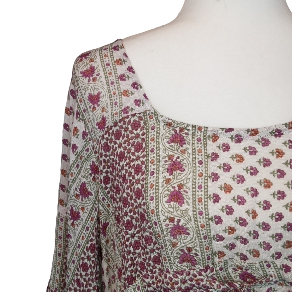 RAGA Boho Mixed Floral Print Babydoll Dress Bell Sleeve Prairiecore NWT Size Sm. - Picture 5 of 13